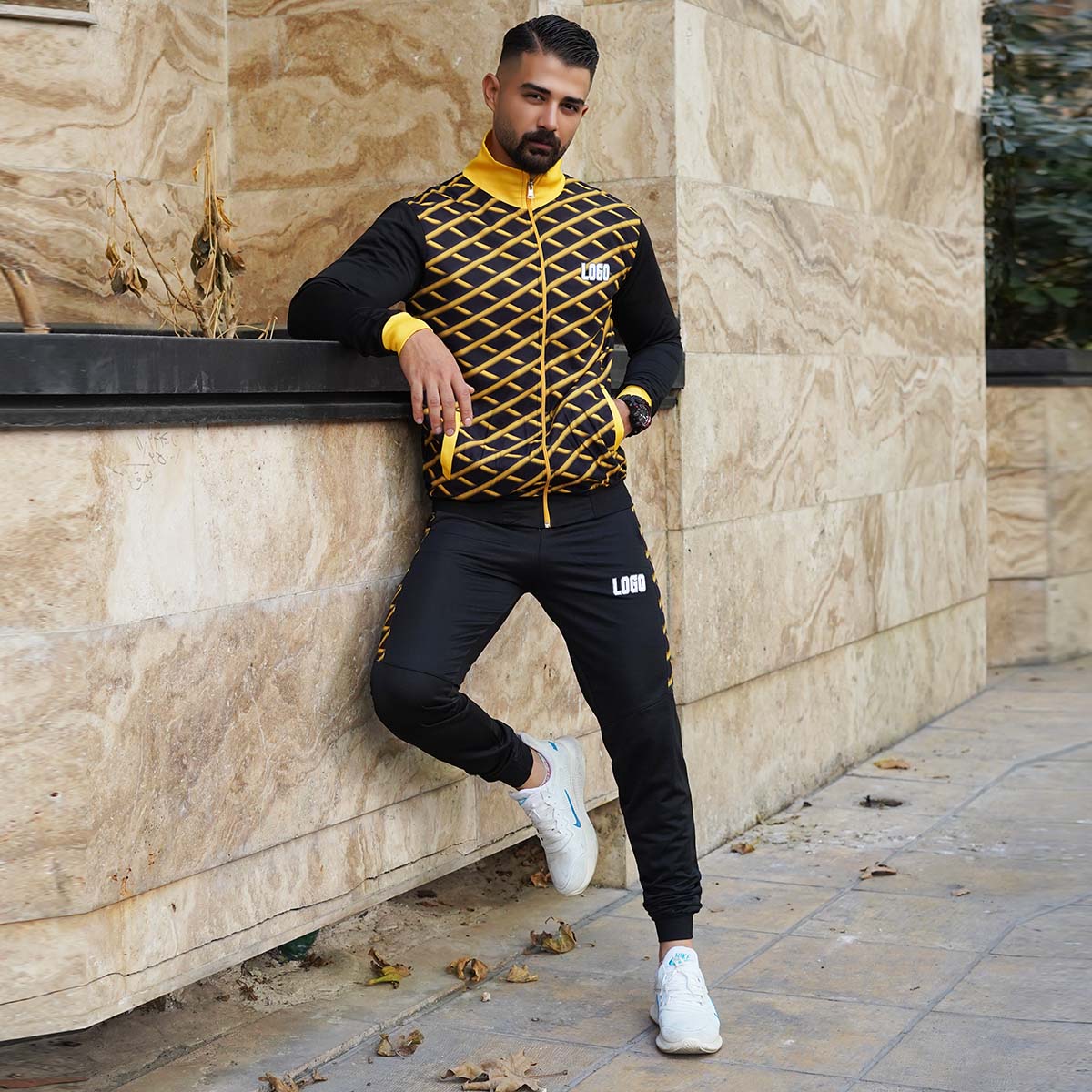 ست سوئیشرت شلوار مردانه زرد مدل Logo-x