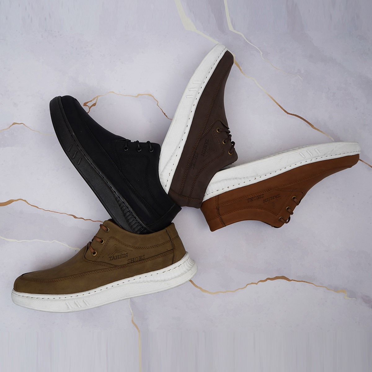 کفش مردانه قهوه ای زیره سفید مدل Tahsin