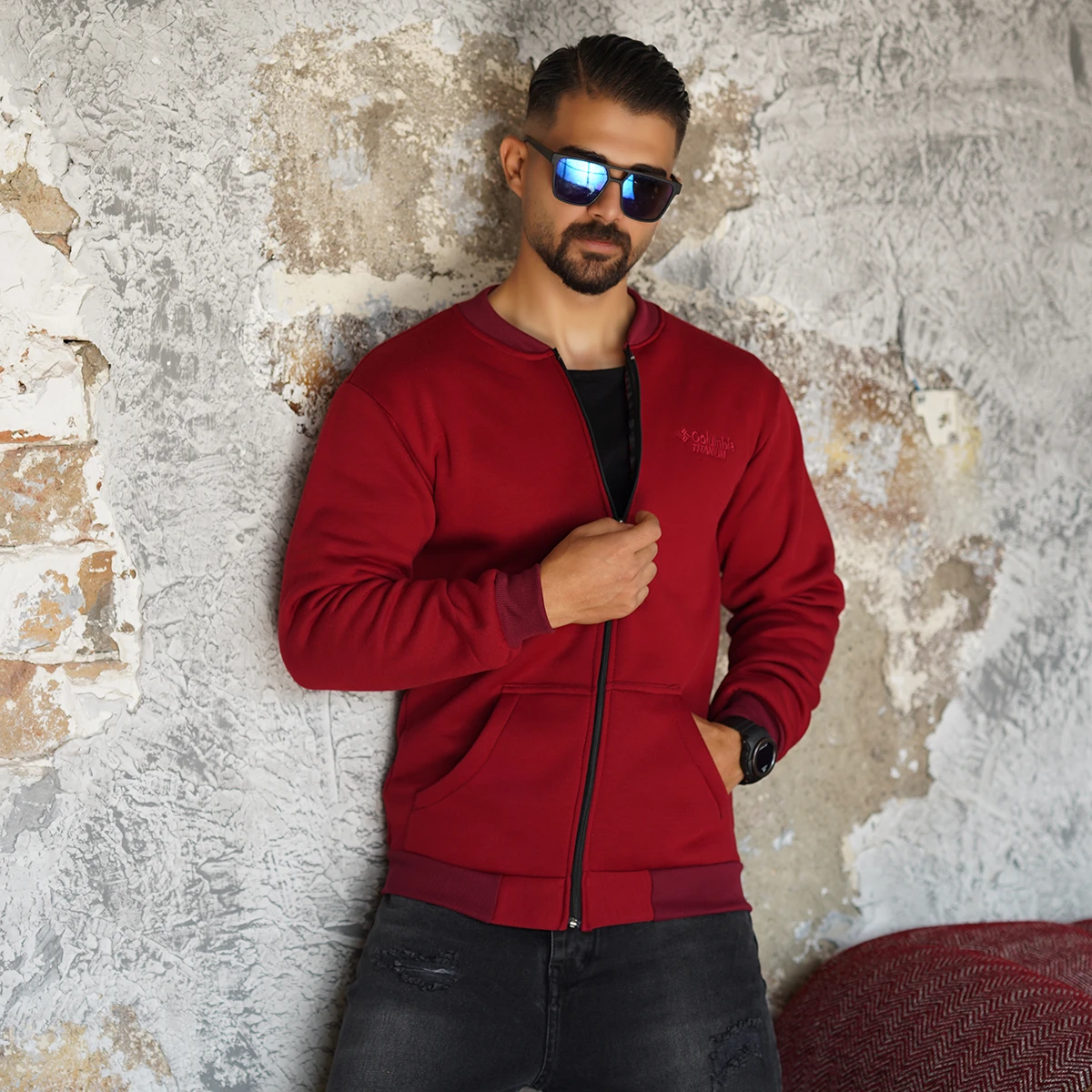 سوییشرت مردانه زرشکی مدل COLUMBIA