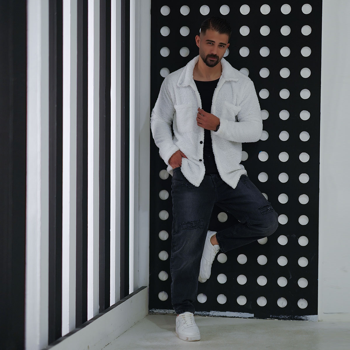 ژاکت مردانه جیب دار سفید مدل TEDI