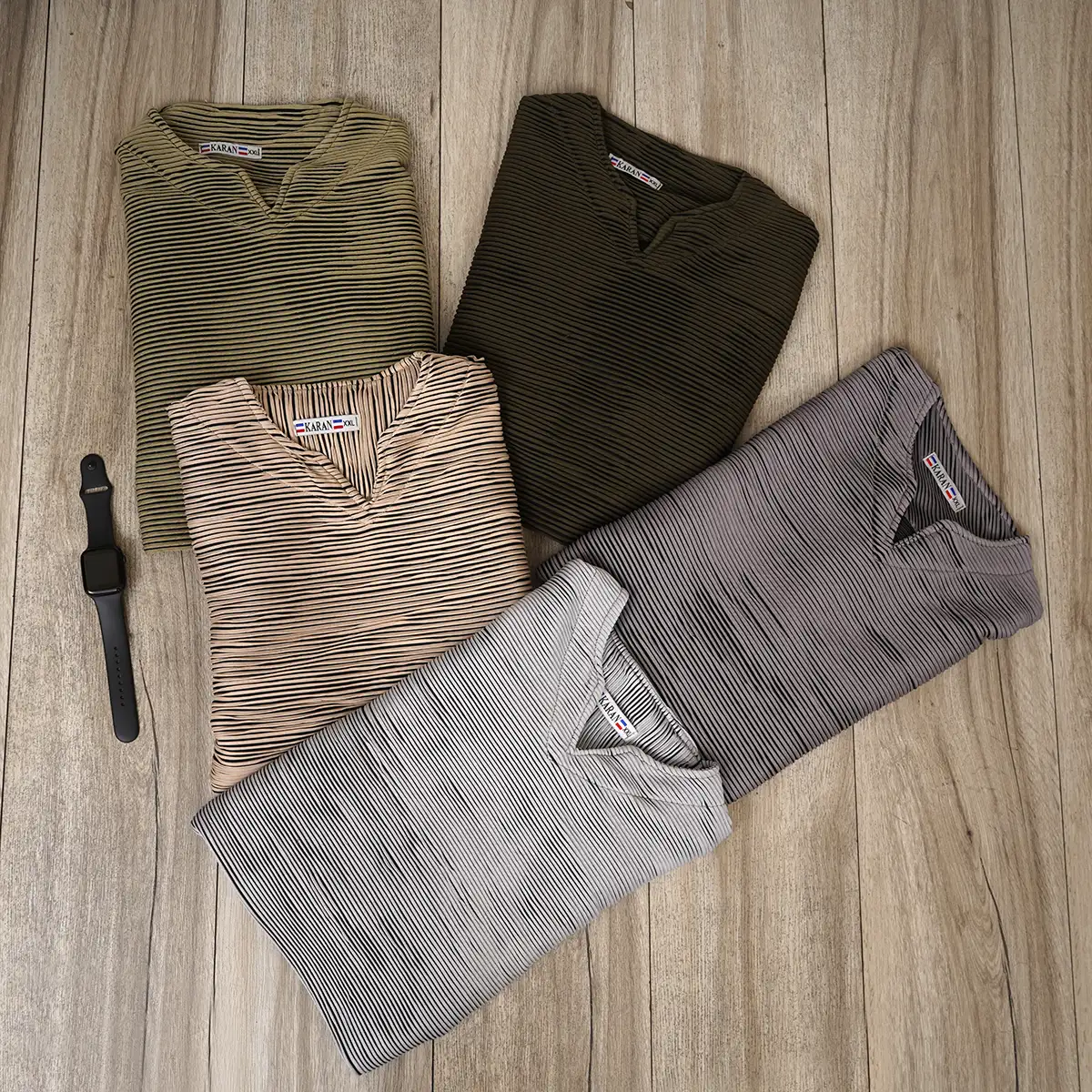 تیشرت آستین بلند یقه کوبایی طوسی تیره مدل Nivad