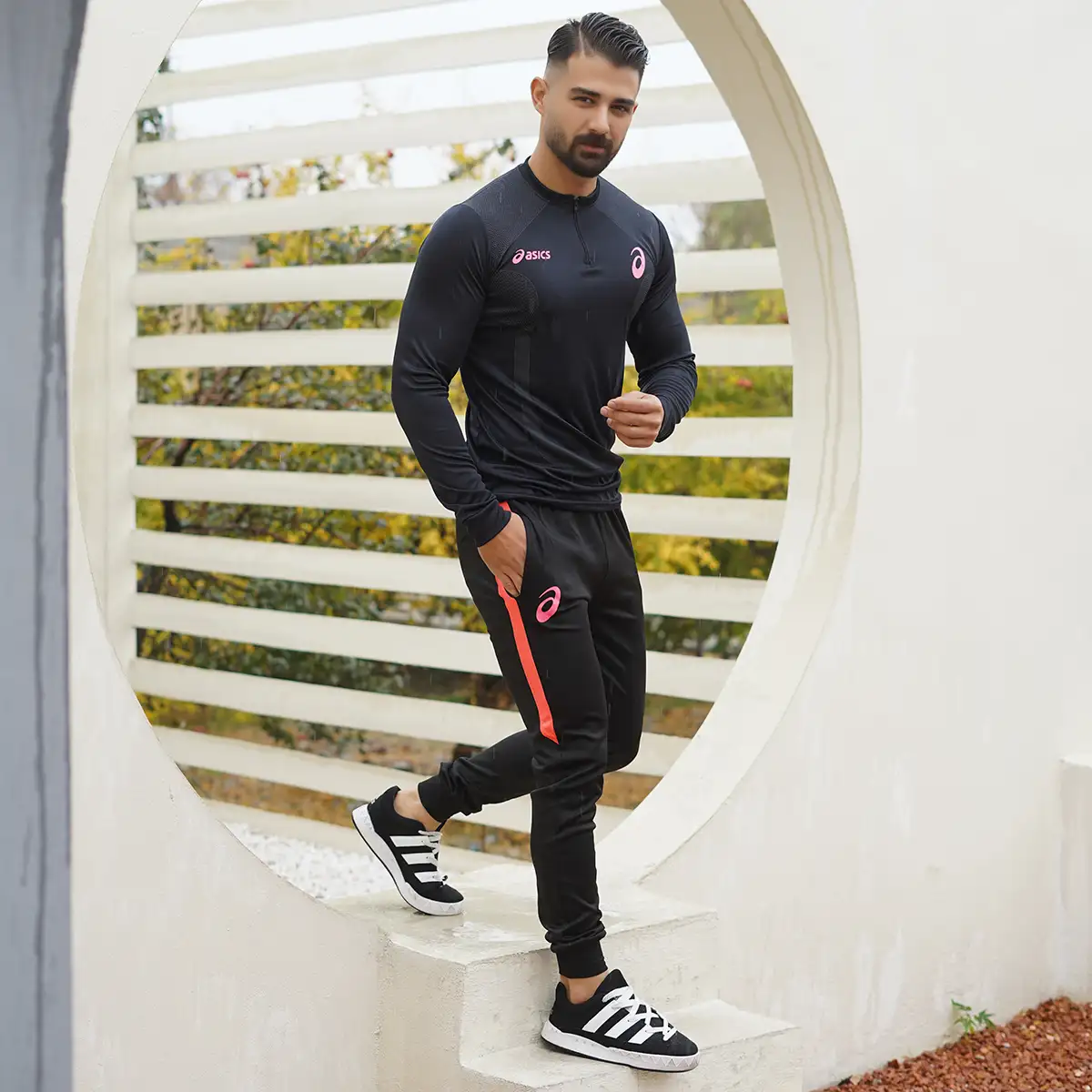 ست تیشرت آستین بلندشلوار مردانه مشکی مدل ASICS