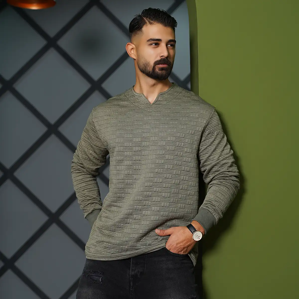 بلوز مردانه سبز مدل Q99