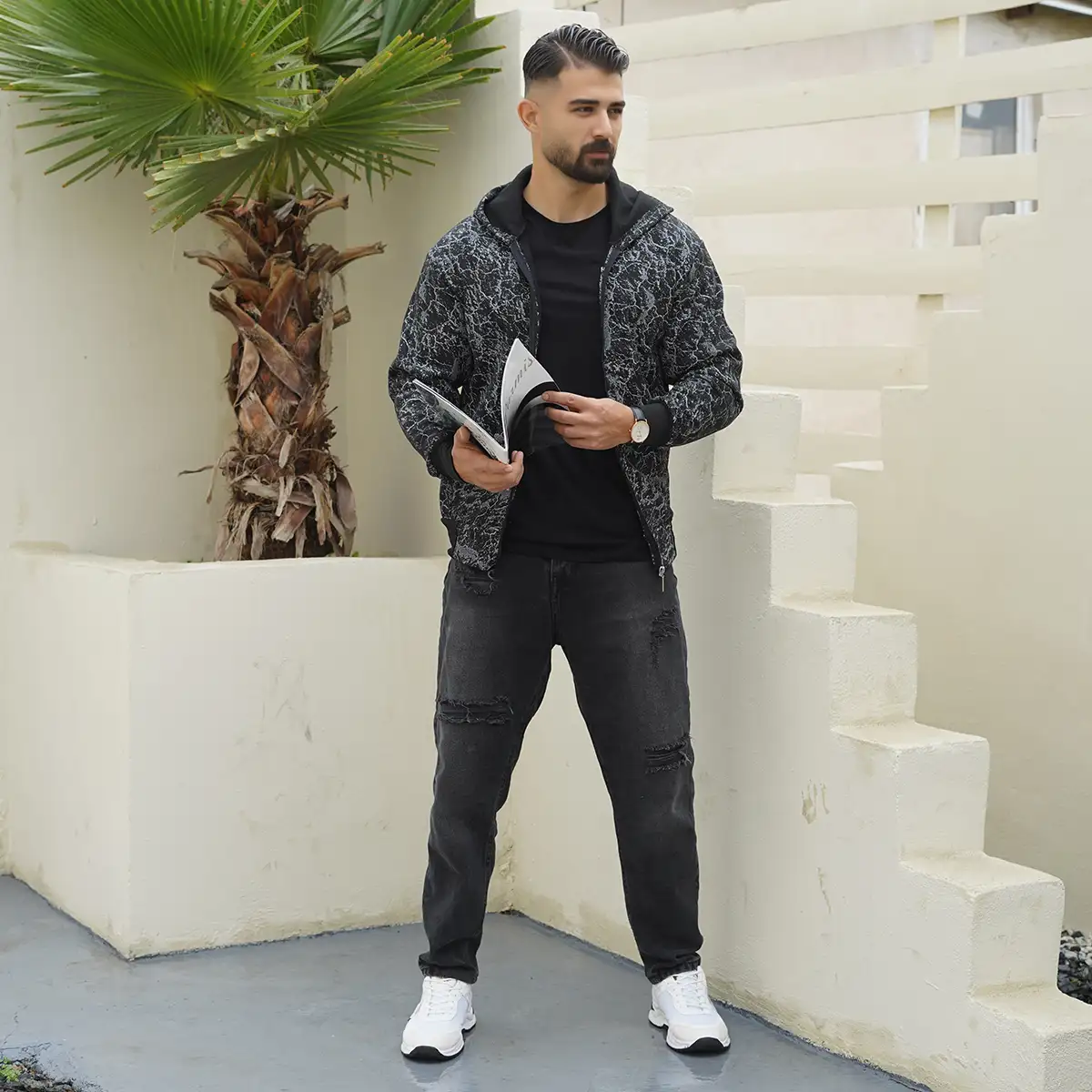 سوییشرت مردانه مشکی -طوسی مدل Tyler