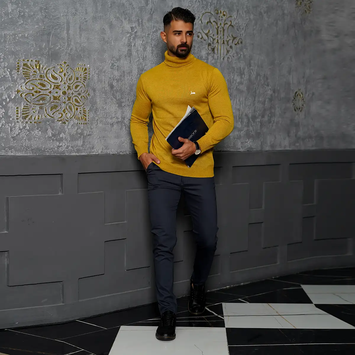 پلیور یقه اسکی پوما خردلی مدل Daryoosh