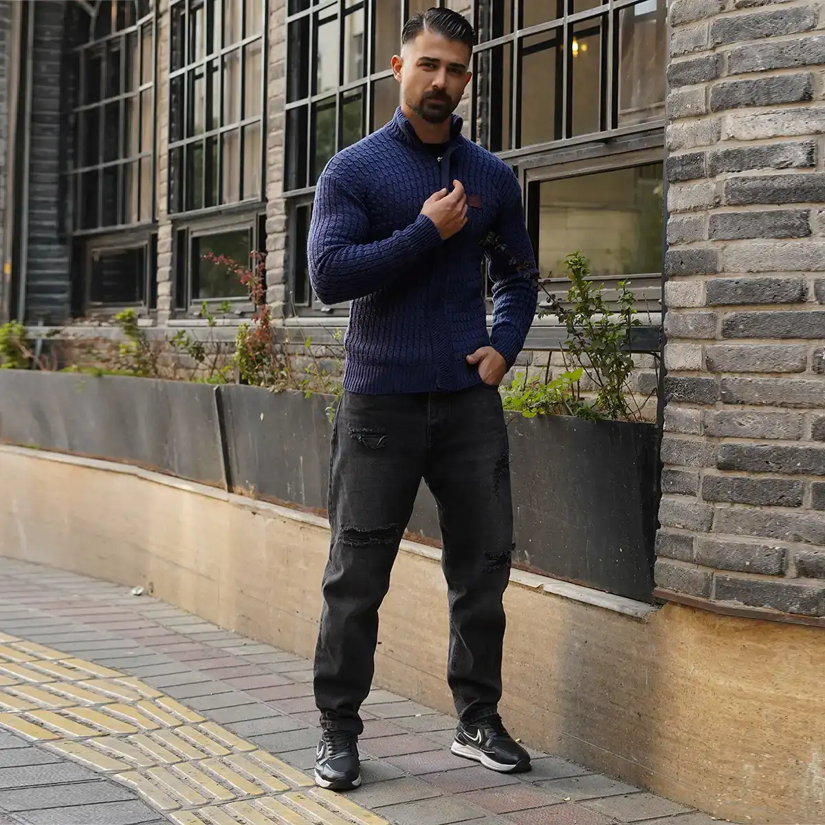 سوئیشرت بافت سرمه ای مردانه مدل OKSEN