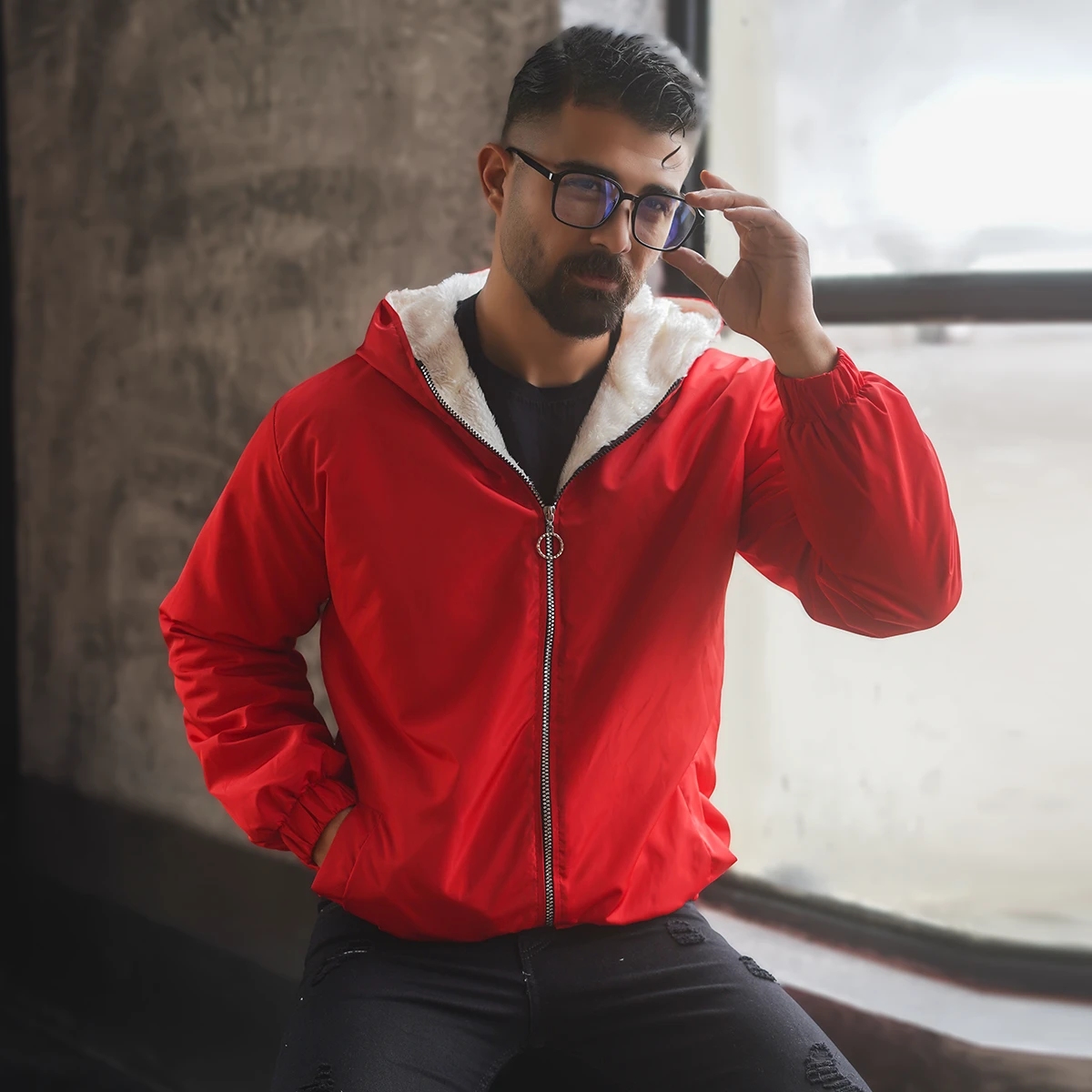 کاپشن داخل پشمی مردانه قرمز مدل Massoud