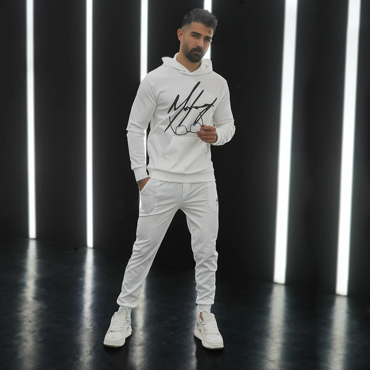 ست هودی شلوار سفید مردانه مدل maniyar