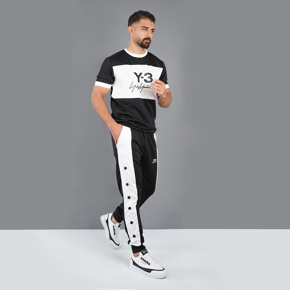 ست تیشرت شلوار سفید مشکی مردانه مدل y-3