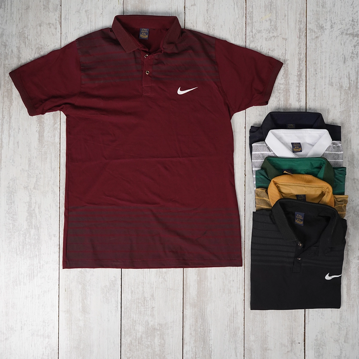 تیشرت یقه دار راه راه سفید مدل Farhan