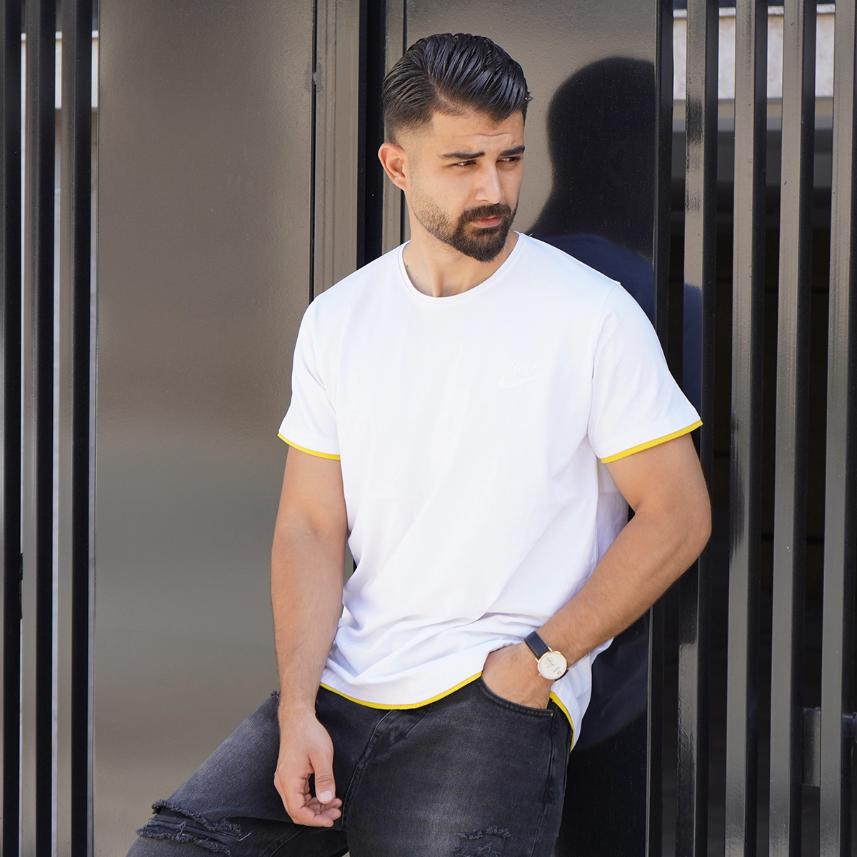 تیشرت یقه گرد سفید مردانه مدل kamyar