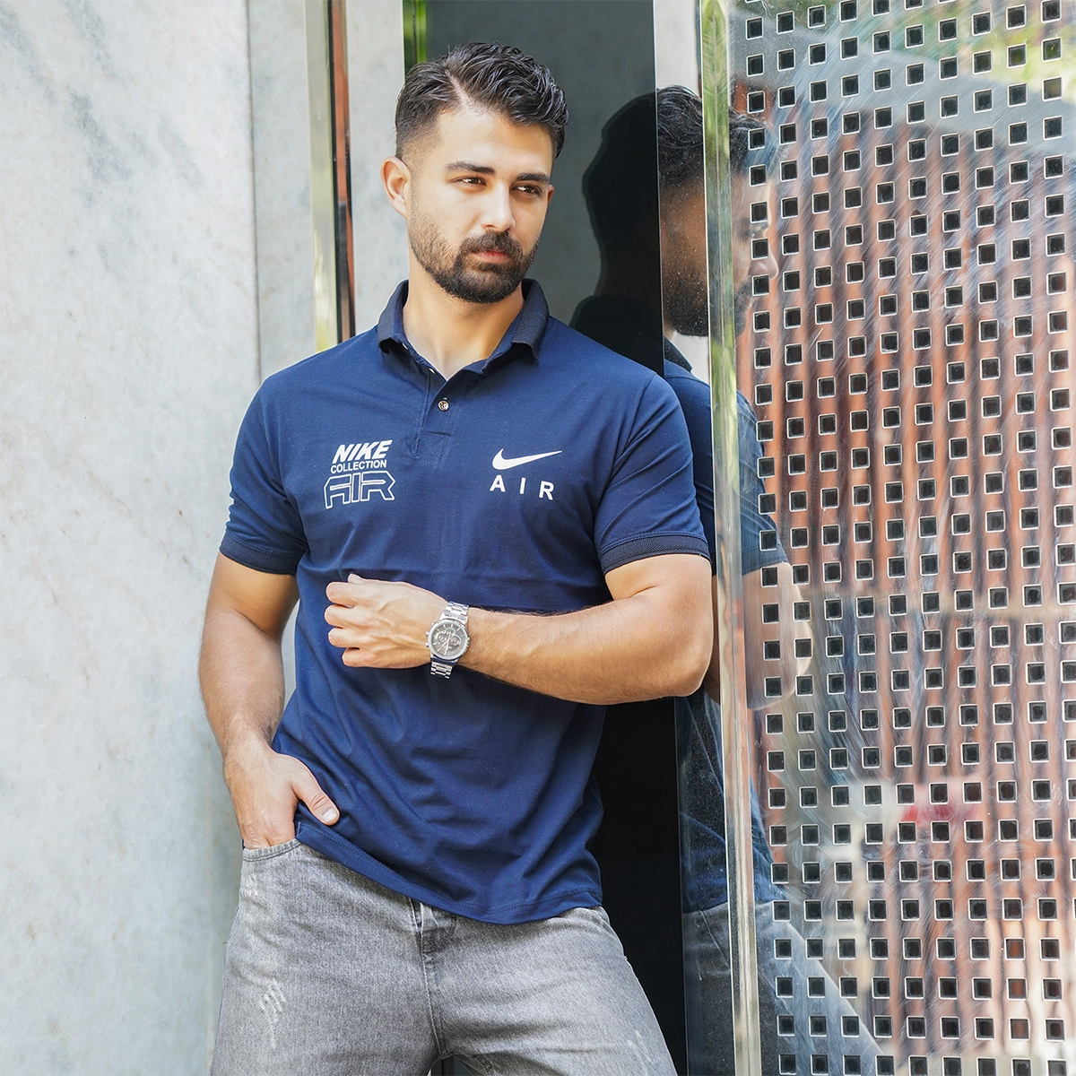 تیشرت مردانه سرمه ای مدل nike air collection