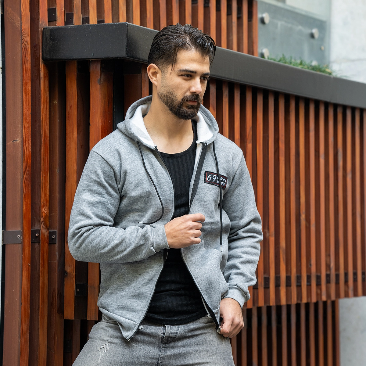 سوییشرت مردانه طوسی مدل Yazdan