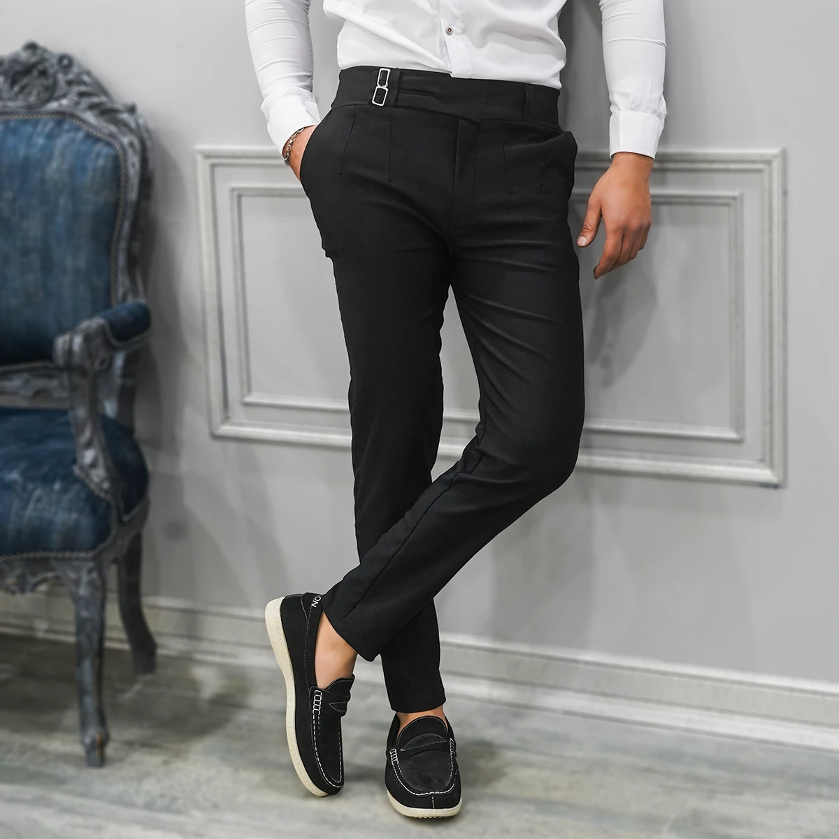 شلوار مشکی دو سگک مردانه مدل Migel