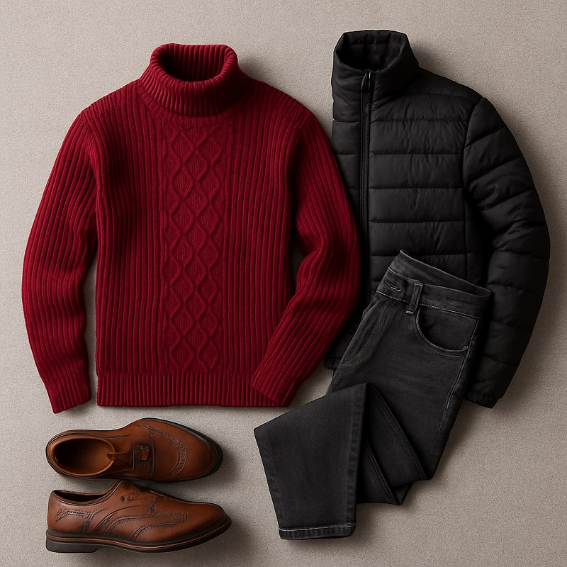 پلیوربافت مردانه یقه اسکی مدل Hakan-زرشکی