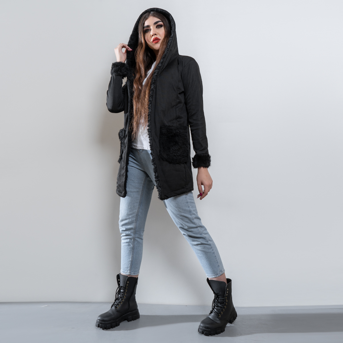 هودی دخترانه لبه خزدار مدل Alana