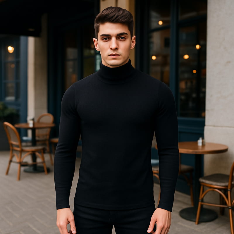 پلیور بافت یقه اسکی مردانه مدل Ersan رنگ مشکی