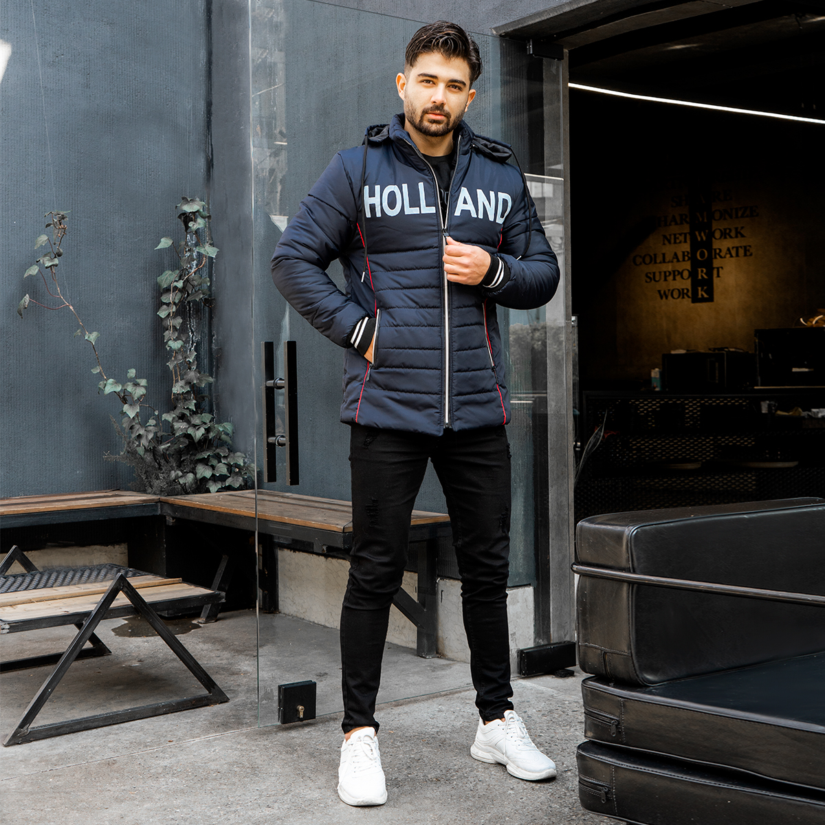 کاپشن مردانه سرمه ای مدلHolland