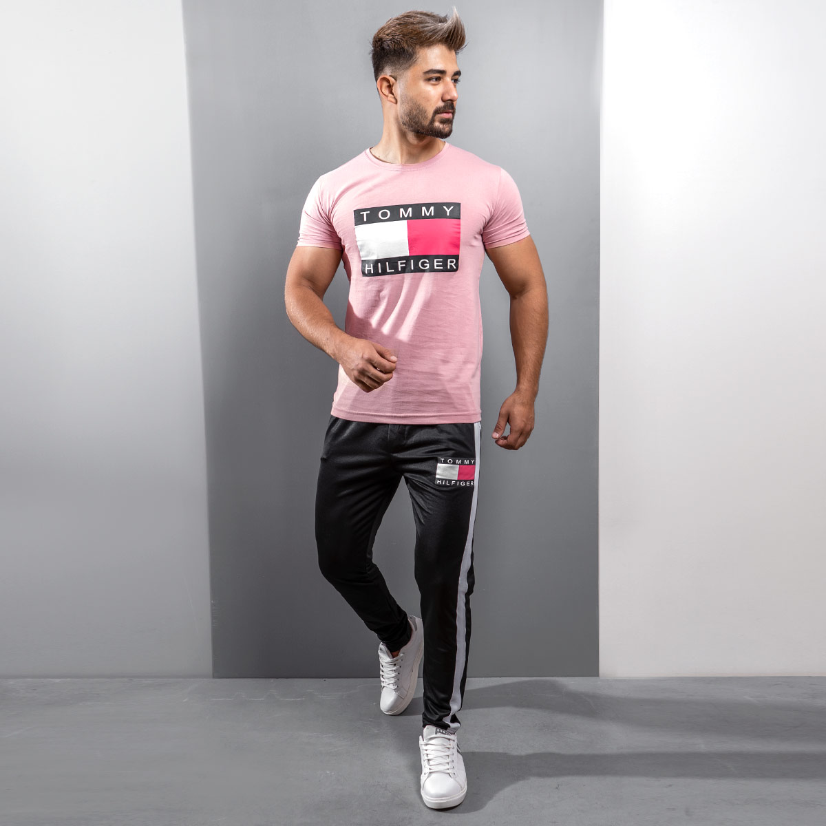 ست تیشرت شلوار Tommy Hilfiger مردانه صورتی مدل Pandura