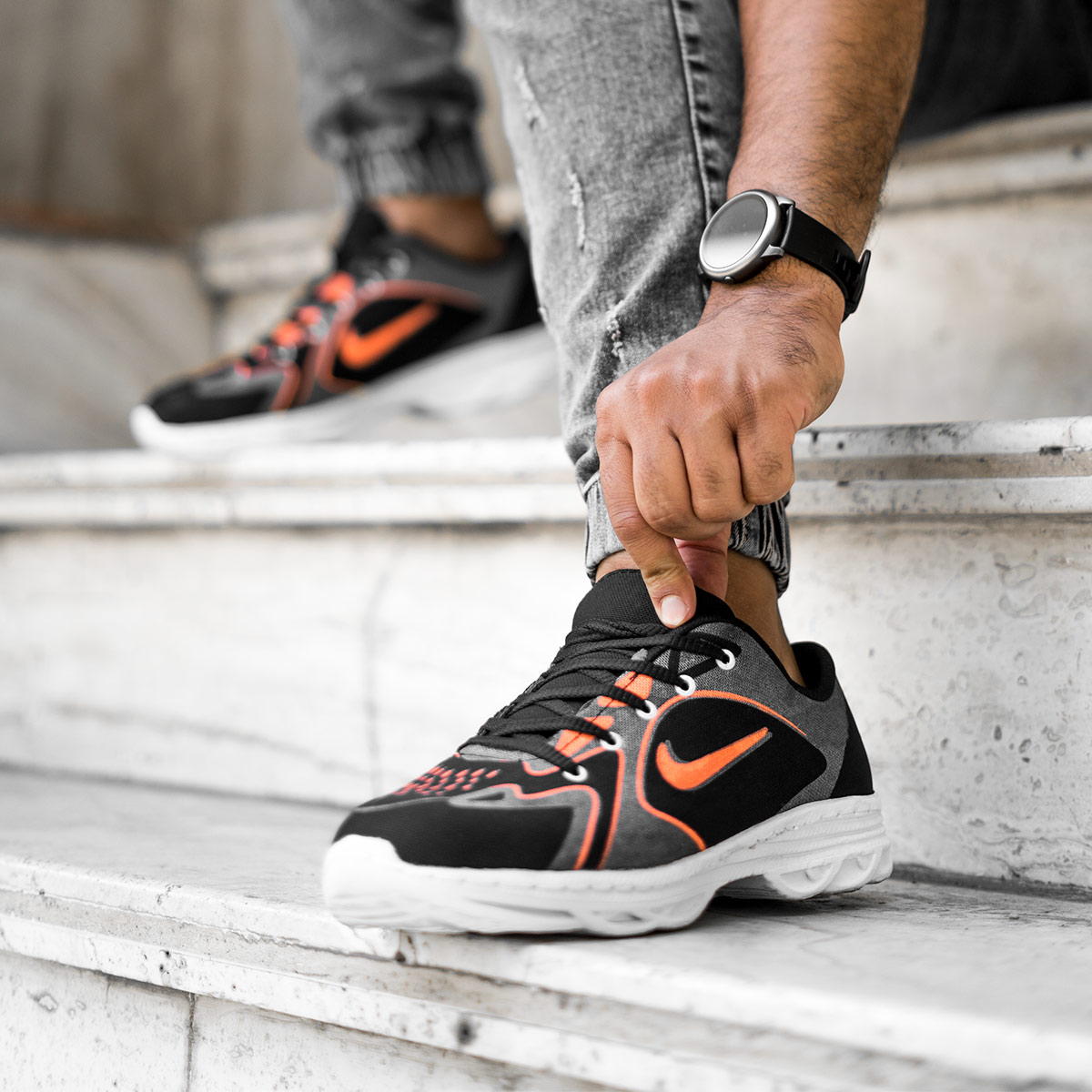 کفش ورزشی مشکی نارنجی مردانه مدل Miden(T)