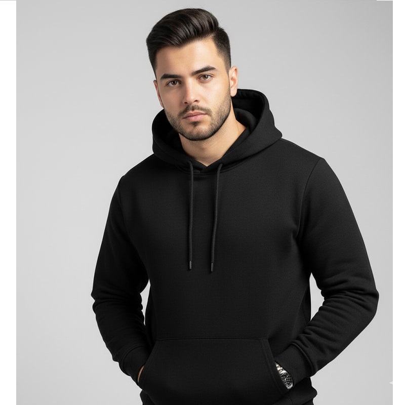 هودی کلاهدار مردانه بیسیک مشکی-مشکی